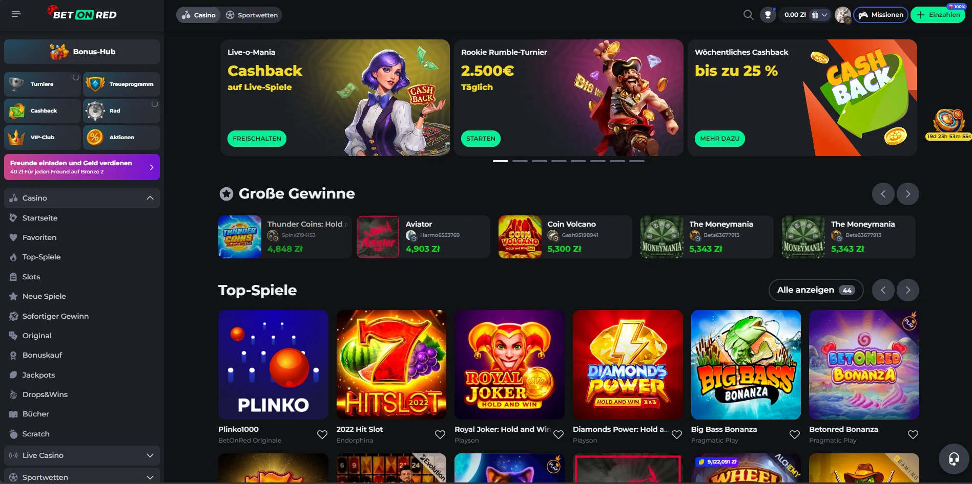 Spelcategorie&euml;n bij Betonred Casino